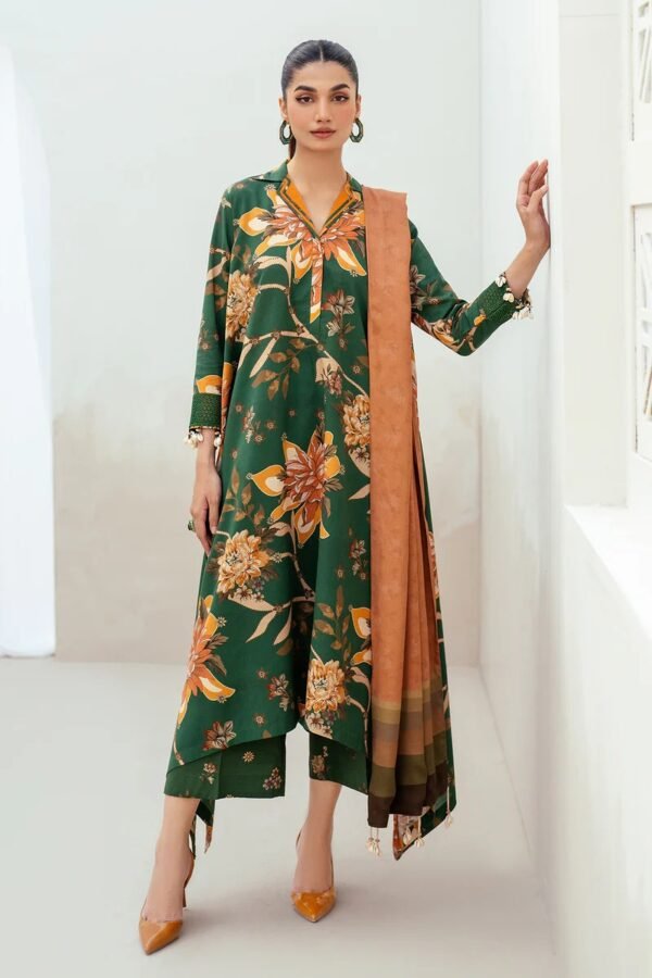 Digital Printed  3 Pc Khaddar-Unstitched- Suit- Baroque - Image 4