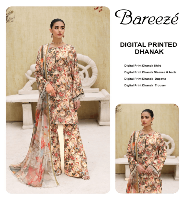 Blossom 3Pc Digital Printed Lawn Suit By Bareeze - Image 3