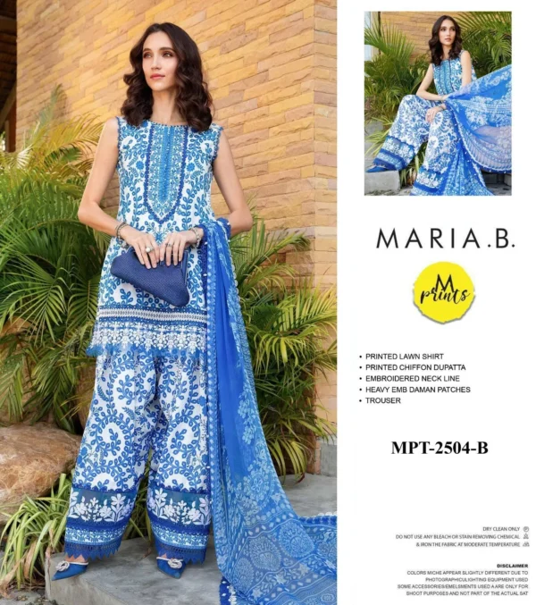 Maria B 3 Piece Unstitched Printed Lawn Suit - Image 4