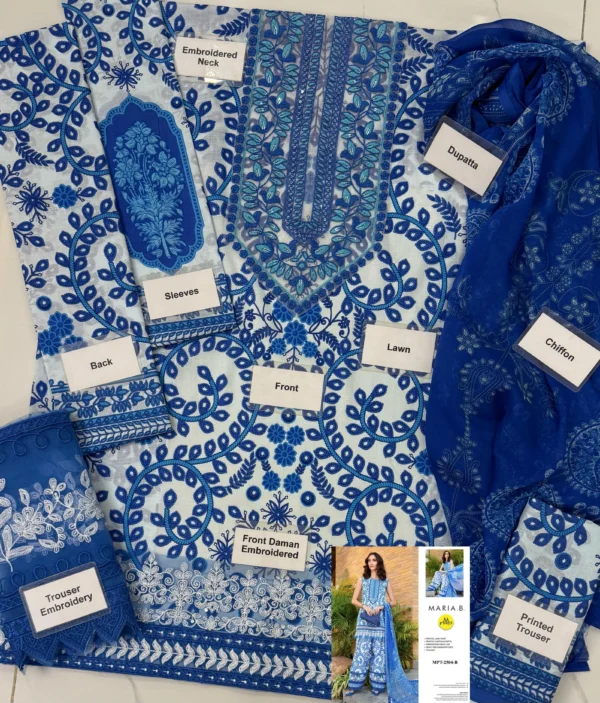 Maria B 3 Piece Unstitched Printed Lawn Suit - Image 5