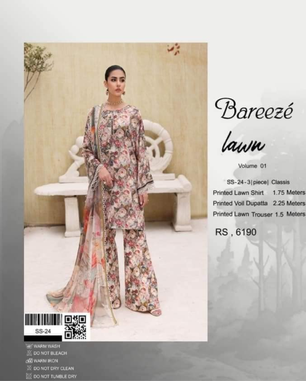 Blossom 3Pc Digital Printed Lawn Suit By Bareeze - Image 4