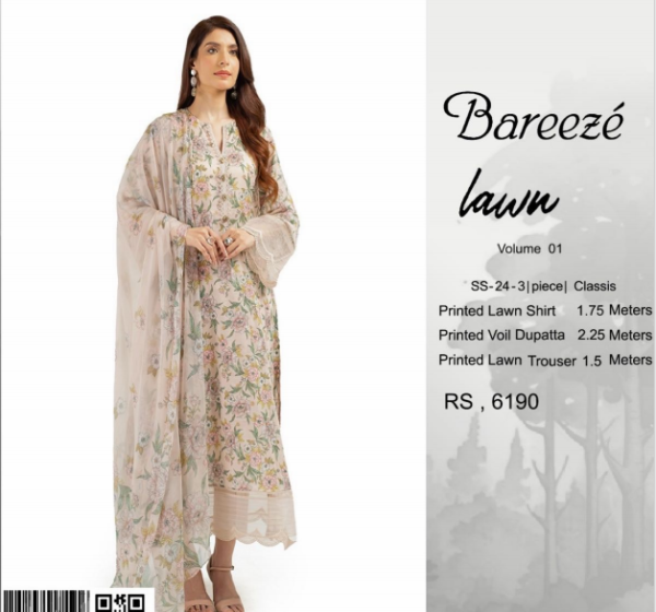 Delicate Floral Printed 3Pc Suit by Bareeze - Image 2