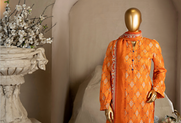 Saffron Elegance- 3Pc Digital Printed Lawn Suit by Khaadi