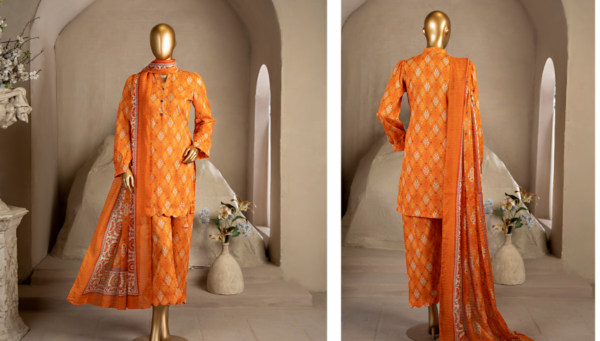 Saffron Elegance- 3Pc Digital Printed Lawn Suit by Khaadi - Image 2