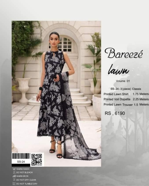 Stunning Black and White Digital Printed Lawn 3Pc Suit by Bareeze